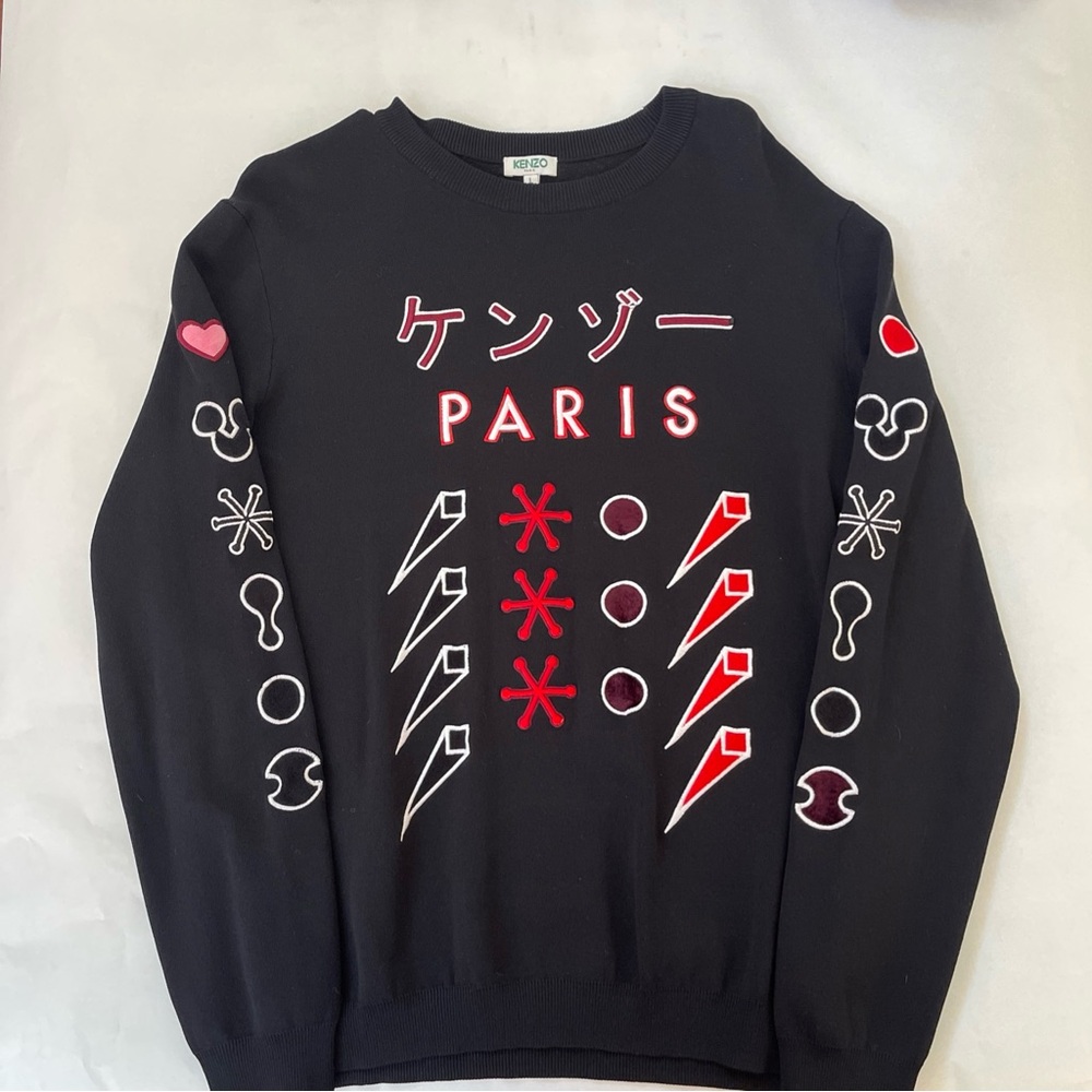 Vintage KENZO Black Sweater with Red and White Embroidered Accents - Picture 3 of 8